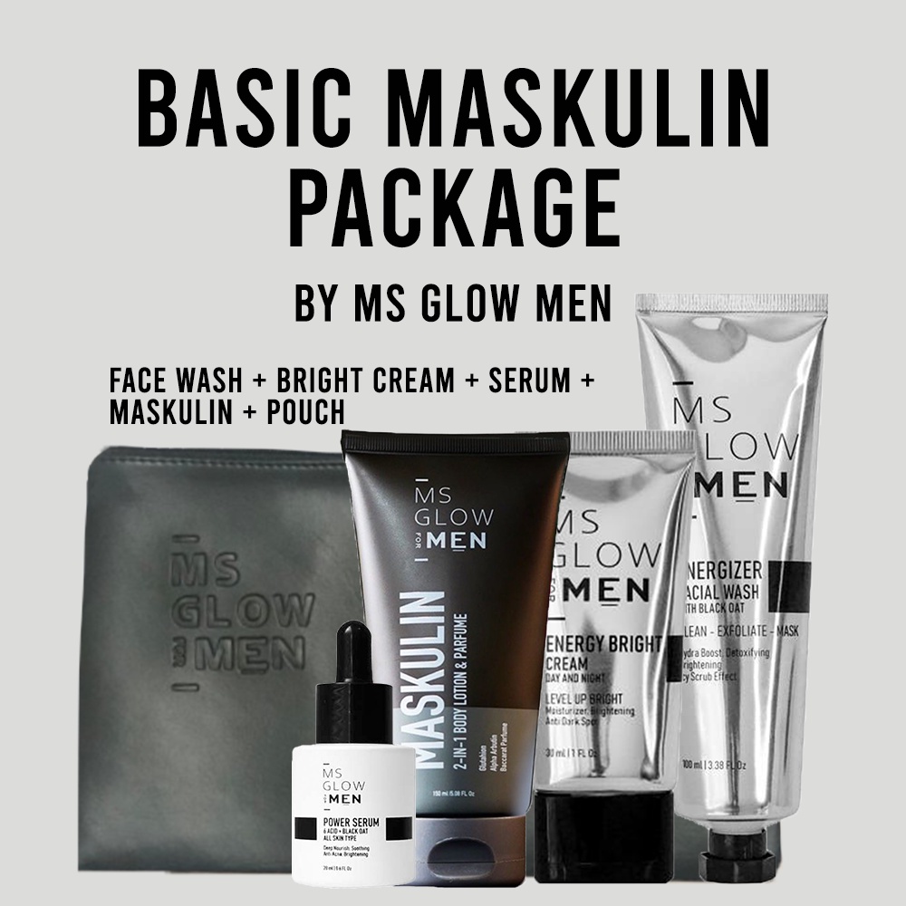 MS Glow Men Paket Basic Complete Skincare Pria Ms Glow For Men Original BPOM Free Pouch / Paket Ms Glow Men Paket Perawatan Wajah