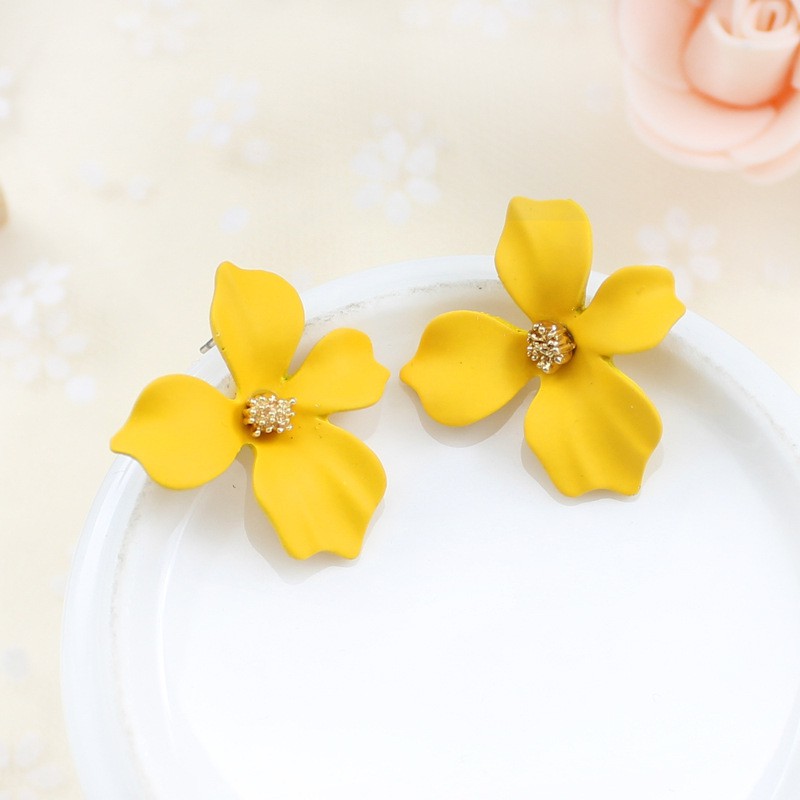 [COD] Anting Tusuk Motif Bunga Aksesoris Fashion Anting Wanita-Kuning