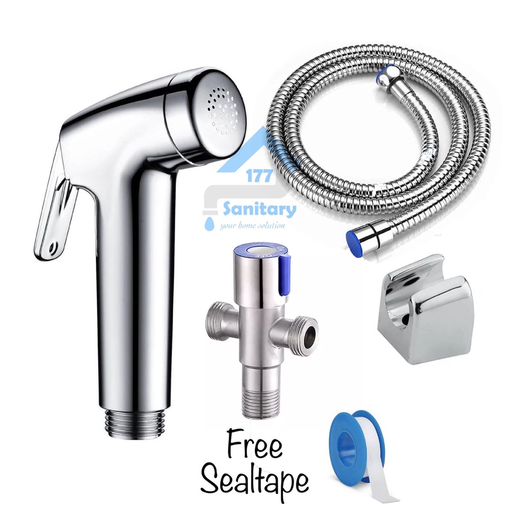 Termurah Paket bundling jet shower Bidet CROM 98c &amp; Stop kran 52st klosed closet toilet stainless Jet shower cebok toilet complete set putih washer spray semprotan kloset closet