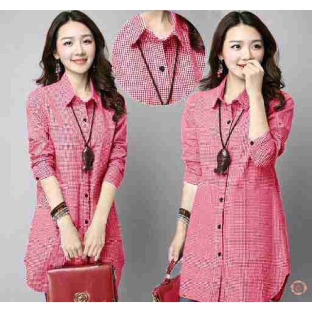 Tunik kotak-kotak merah