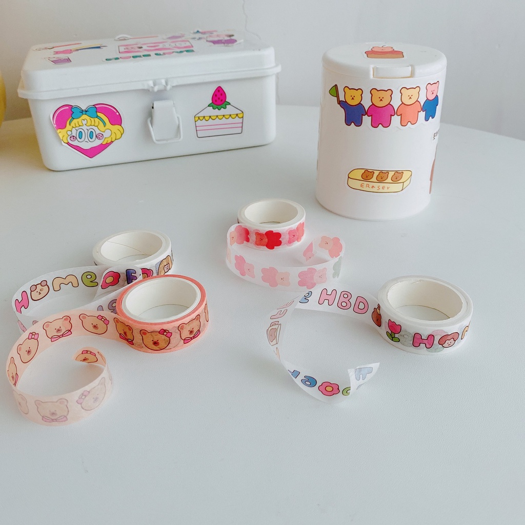 Selotip Washi Tape Motif Tulisan Bahasa Inggris Beruang Lucu Panjang 5m Untuk Dekorasi Diary Diy