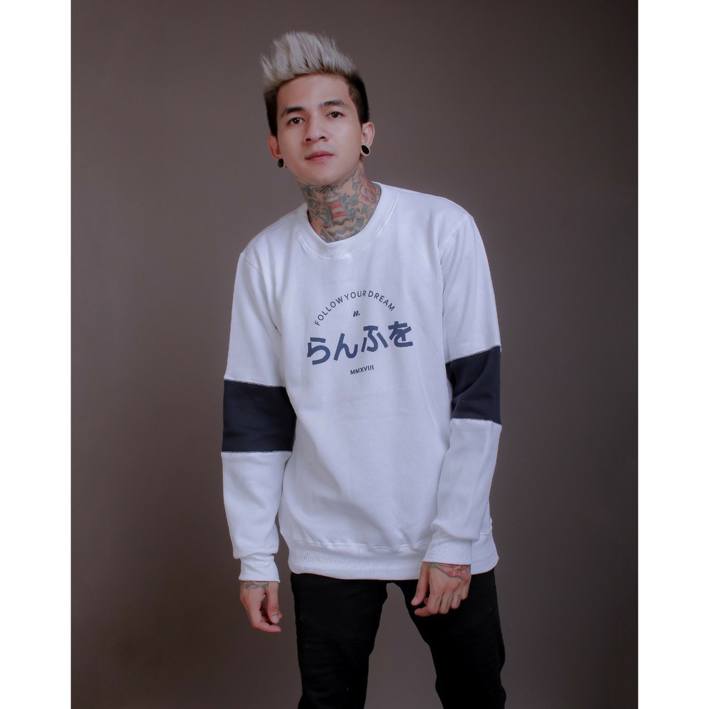 Jaket Crewneck MOTHBLESS FOLLOW YOUR DREAM STRIP COLOR – White Edition Trendy Casual  Unisex Good Br