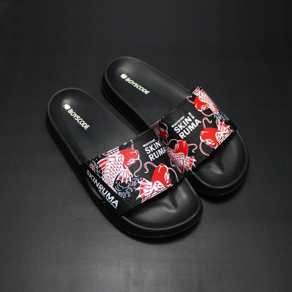 Sendal Selop Pria Wanita Distro Boyscode X Skinruma Red Koi Fish / Sendal Slip On Pria / Sendal Slide Pria / Sendal Slop Pria