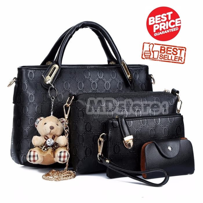 TAS WANITA TERBARU DAN TERMURAH Tas Fashion Wanita Import Style Korea B4699 Black 4 in 1Purp DR220