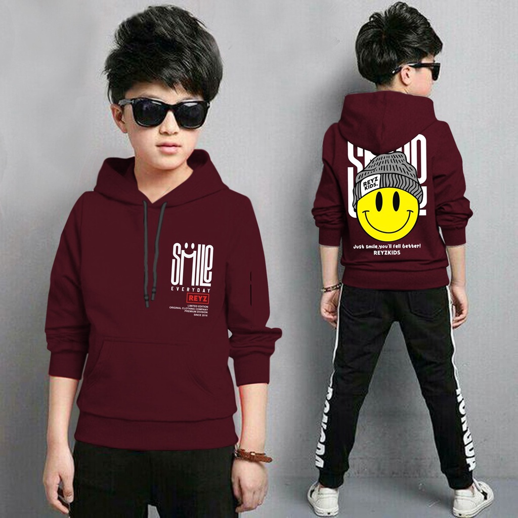 Jaket Anak Laki Laki/Jaket Anak Terbaru/Hoodie Anak Smile Anak Gaming Bahan Fleece Tebal 4-11 TAHUN