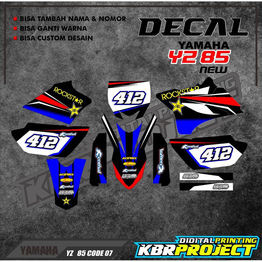 Decal Yz 85 New Kode 07 Stiker Variasi Full Body List Motor Trail Yz 85 New Bebek Bisa Custom Bebas
