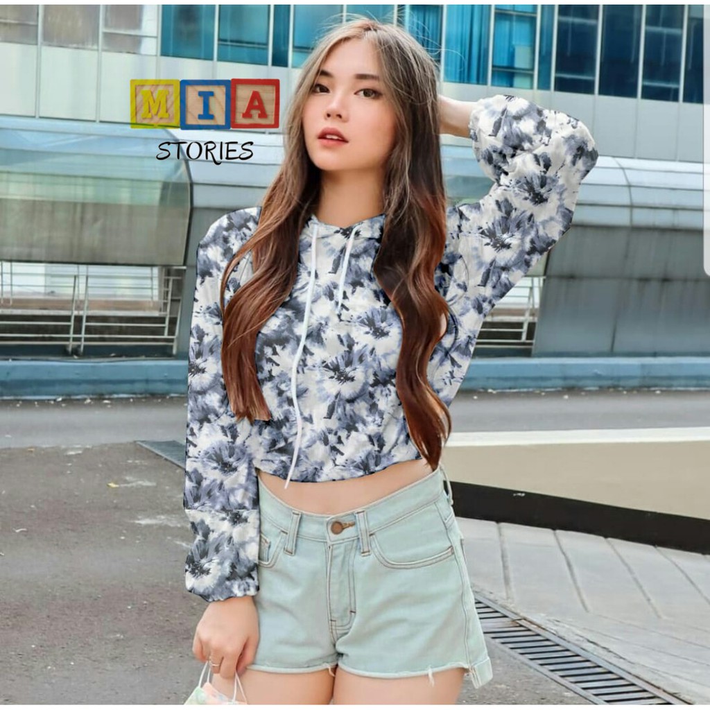 SALE !! MIA STORY FASHION Tie Dye Crop Hoddie Termurah - Hoodie Wanita Motif Abstrak - Bisa COD-4