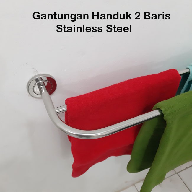 Gantungan Handuk Tembok Stainless, 60cm, 2 baris, GR-60-02