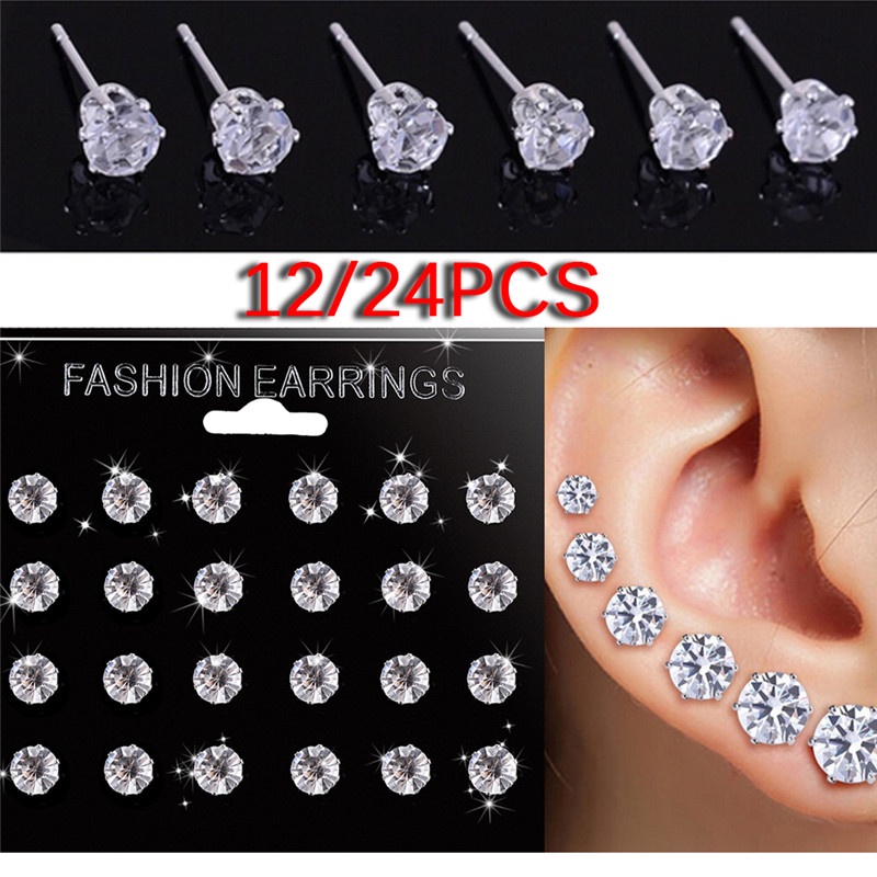 6 / 12 Pasang Anting Tusuk Kristal Berlian Imitasi Untuk Wanita