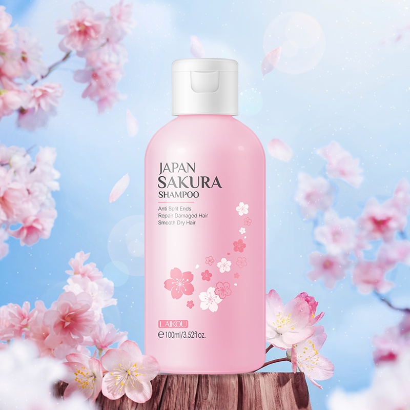 LAIKOU Japan Sakura Shampoo Membersihkan Mengontrol Minyak Memperbaiki Rambut Rusak 100ml