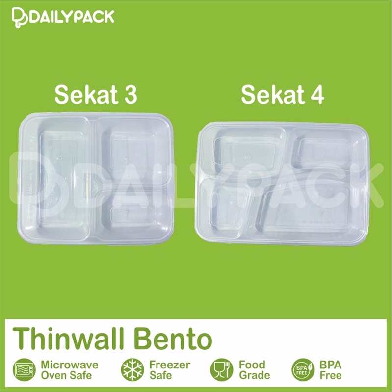 Thinwall Bento Sekat 3 + Tutup / Thinwall Bento Sekat / Food Container Catering