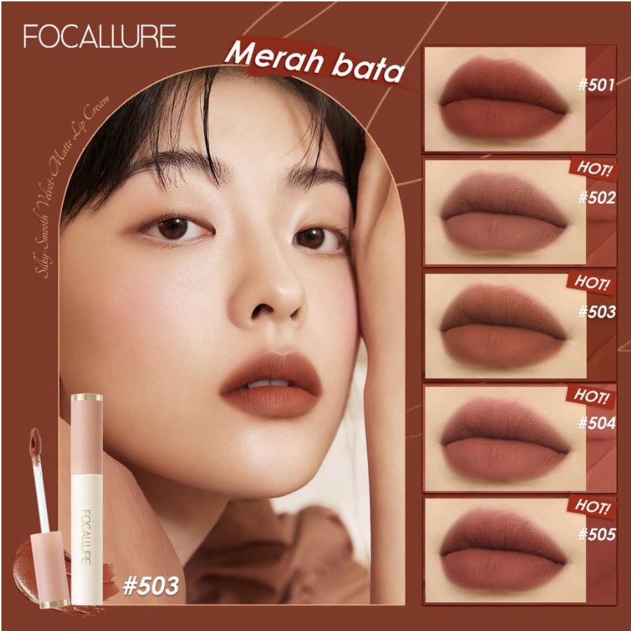 FOCALLURE Lipstik Velvet Matte #ConfidenceHalo Velvet-Matte Lip Cream Lipstick Mewarnakan Bibir Sempurna  FC020