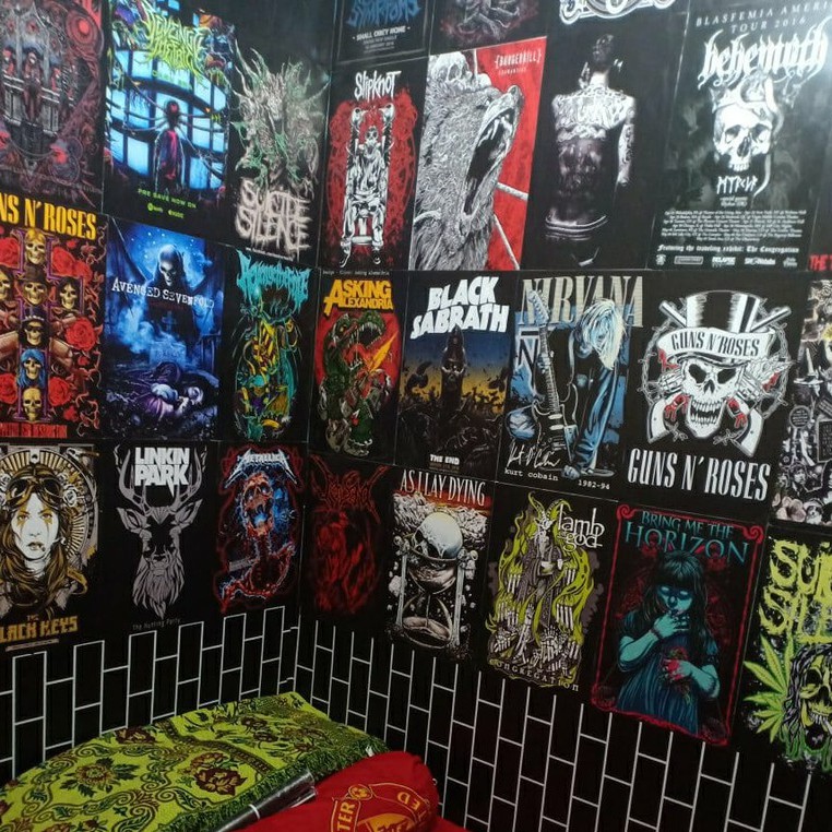 (15 pcs) Paket Poster Band Dekorasi dinding Hiasan Dinding Kamar Band Rock, Metal, Punk Bisa Custom