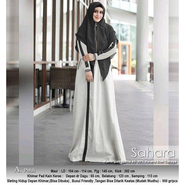 GAMIS SYARI BUSUI CASUAL SPORTY KAOS SPANDEX MIX CERUTI PREMIUM SAHARA PUTIH
