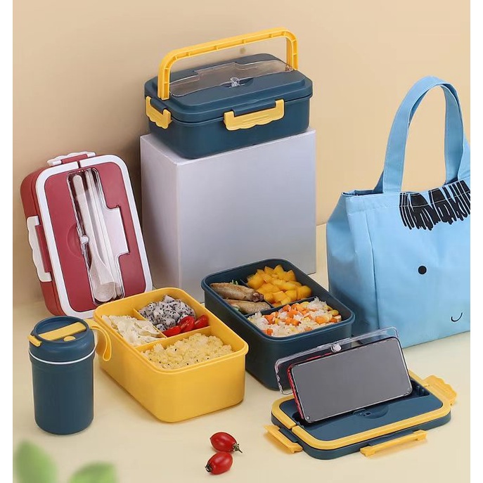 ☀ Sunly ☀ A219 Lunch Box Kotak Bekal Sekat Gratis Sendok Garpu BPA Free