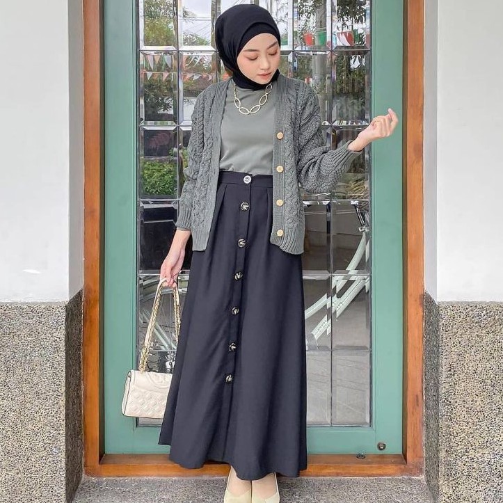 ROK MAYUNG SUEDE KANCING BUTTON MAXI ROK PANJANG MAYUNG