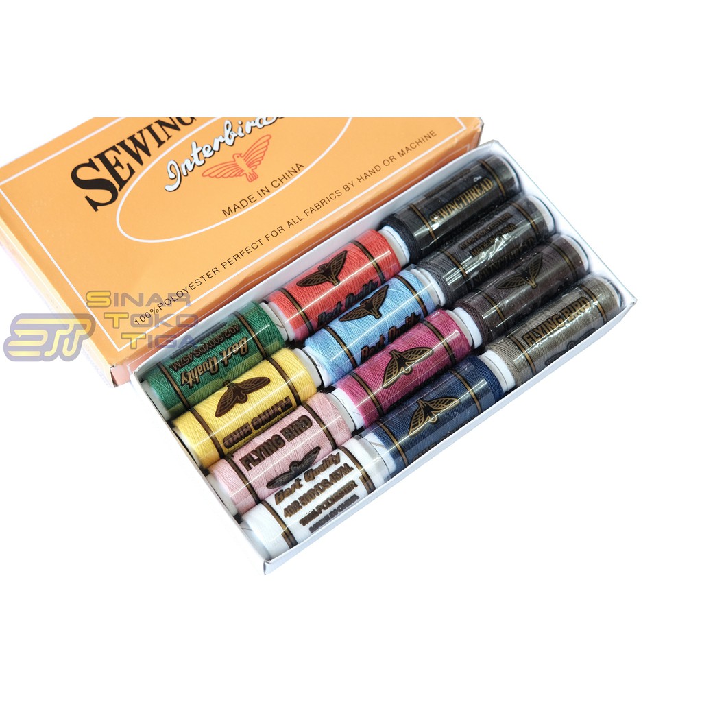 FLYING BIRD BENANG JAHIT KATUN SET 12PCS WARNA WARNI UNTUK MESIN JAHIT PORTABLE 12 PCS