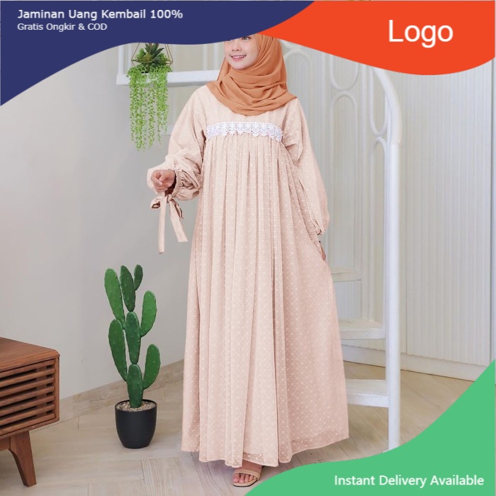 Ivora Dress PREMIUM TERMURAH Gamis Maxy Tile Dote Muslim Pesta - Moca