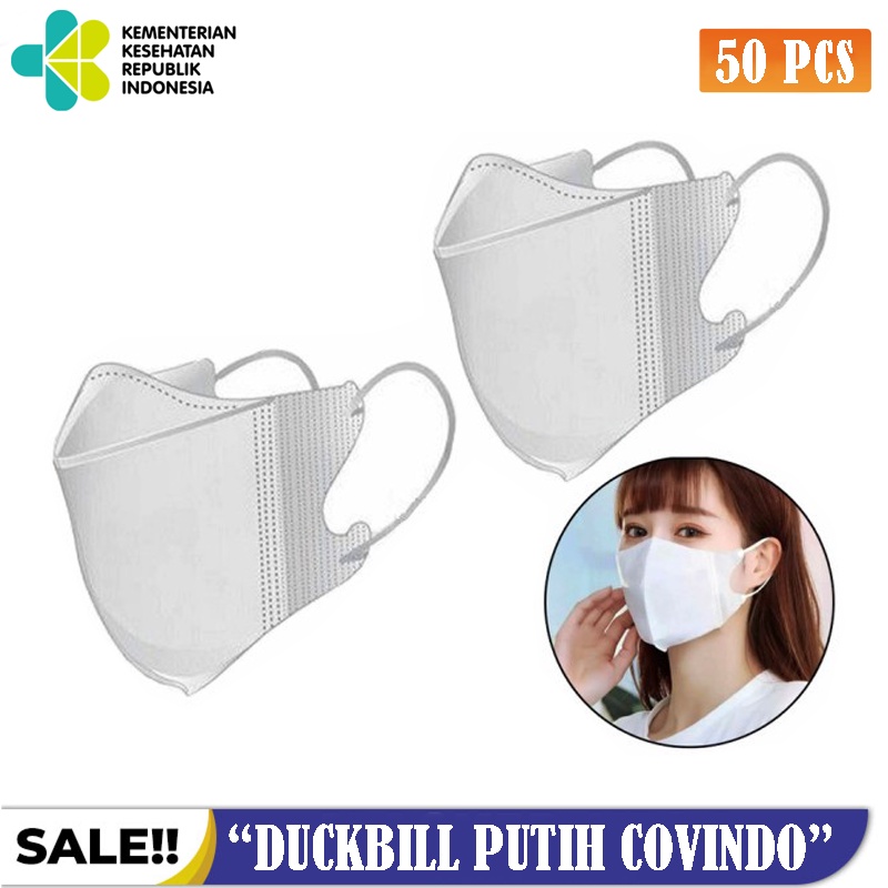 Masker Duckbill isi 50pcs Earloop Mask Protective Mask Termurah Disposable Mask Duckbil Garis Putih