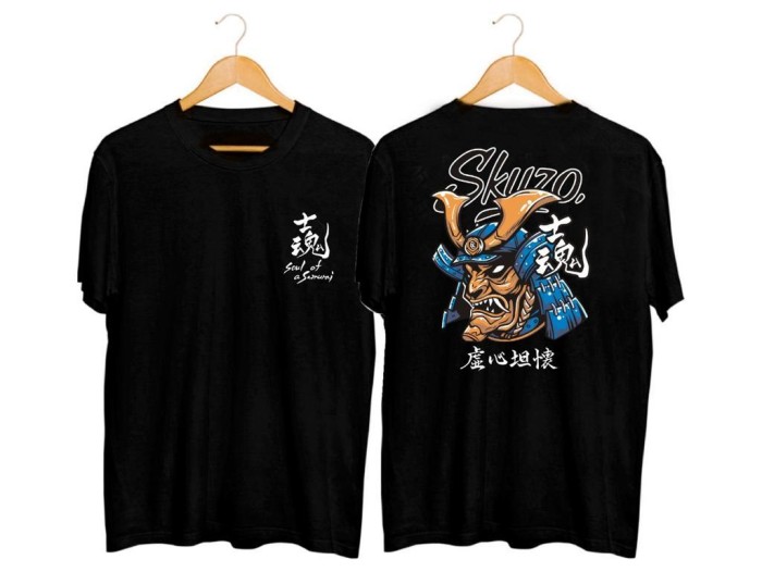 TEKADA T-SHIRT FLASH SALE COD Kaos Distro Pria Kaus Oblong Cowok Soul Of A Samurai Japan Hitam L XL