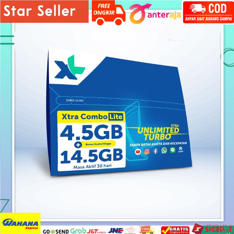 XL Axiata Xtra Combo Lite Kuota + Xtra Unlimited Turbo IG FB WA Line Gojek Kartu Perdana [6GB]