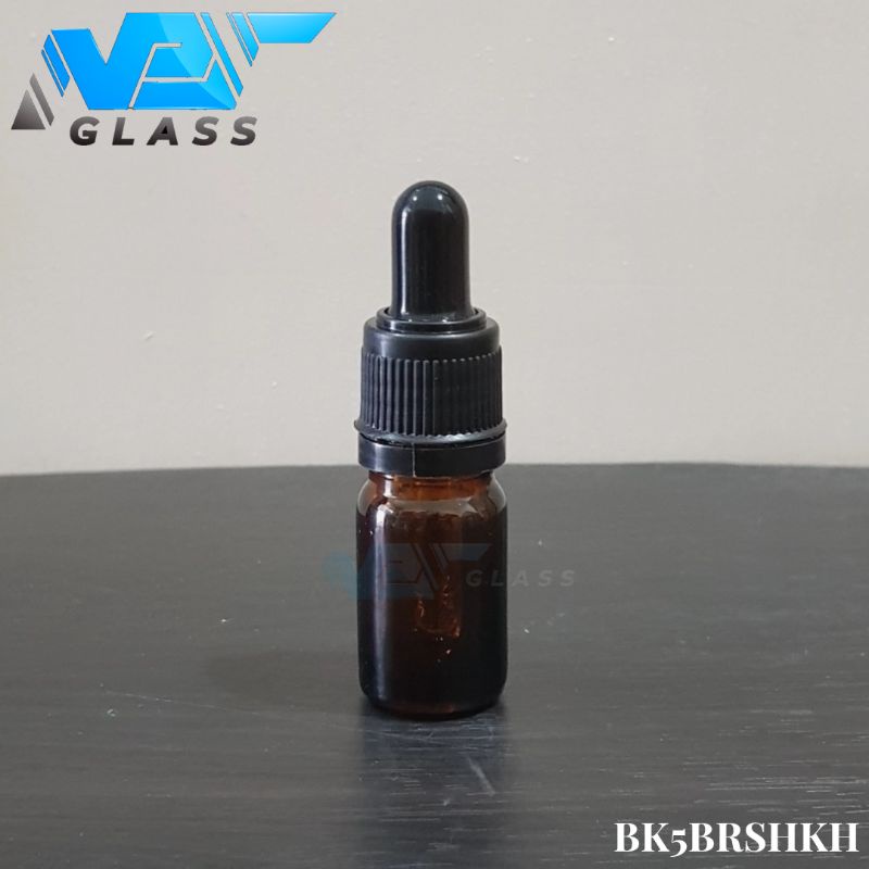 botol pipet kaca 5ml amber coklat tutup hitam / botol serum 5ml kaca