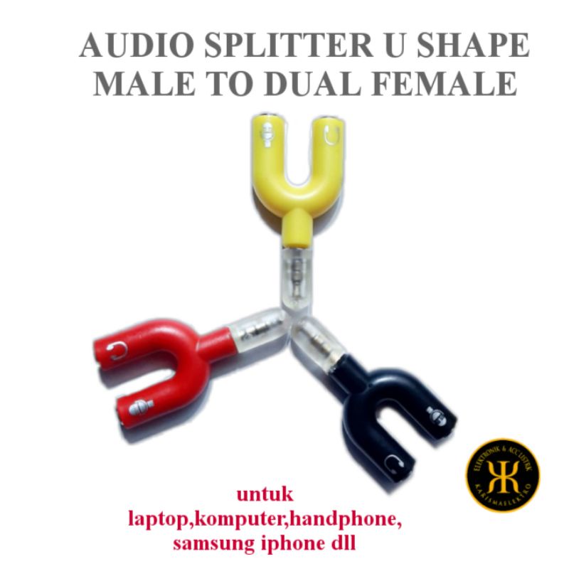 AUDIO SPLITTER U SHAPE MALE TO DUAL FEMALE