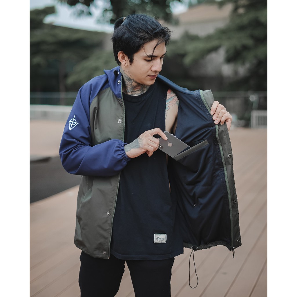 SALVIOHEXIA Jaket Casual Jaket Parasut Pria Hijau Navy