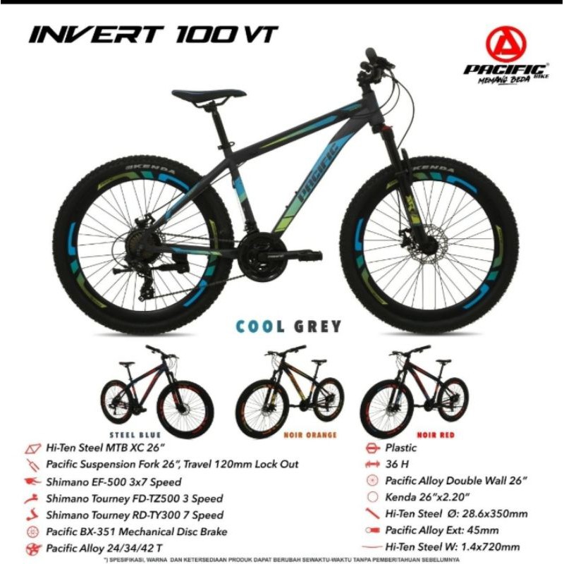 Sepeda Gunung 26" MTB PACIFIC INVERT 100  VT 3x7 Speed Rem Cakram