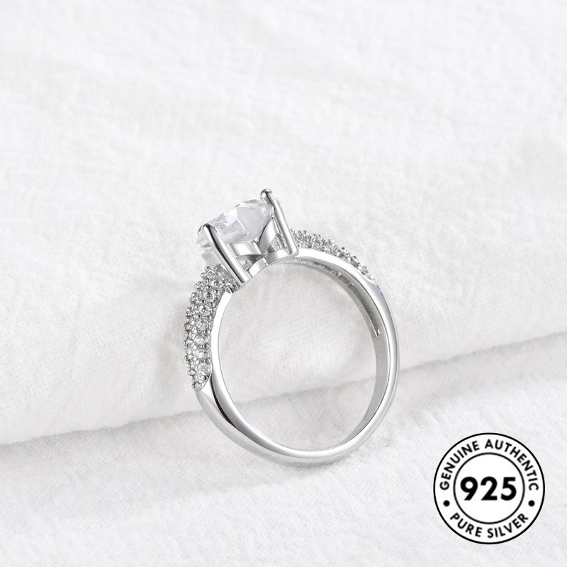 Cincin Sterling Silver 925 Bentuk Hati Aksen Berlian Untuk Wanita