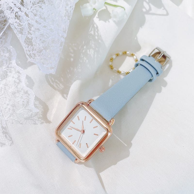 Jam Tangan Analog Petak Casual Korean Fashion Import Jam Tangan Murah-BIRU MUDA