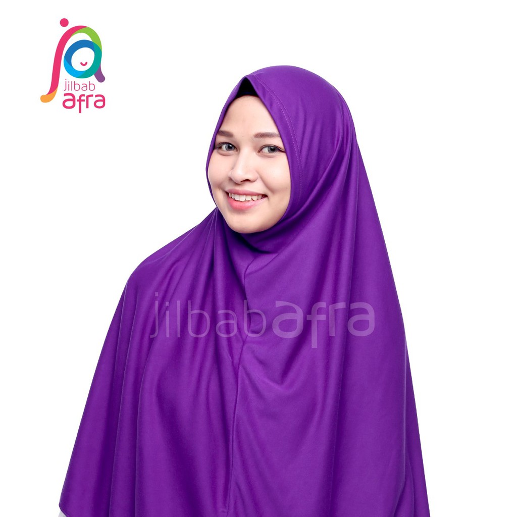 Jilbab Afra Syifa Ungu Terong - Bergo Syiria Non Pet - Hijab Instan Bahan Kaos, Adem &amp; Lembut