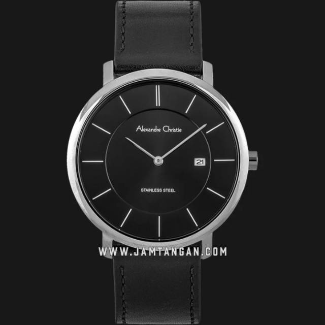 Alexandre Christie AC 8589 MD LSSBA Men Black Dial Black Leather Strap