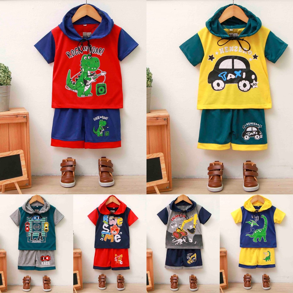 GOGO KIDS- BAJU SETELAN ANAK LAKI-LAKI 0-6 TAHUN MODEL TOPI/SETELAN HOODIE ANAK LAKI2/BAJU STELAN KA
