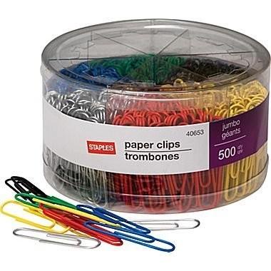 

Klip | Staples Jumbo Vinyl Coated Paper Clips, Smooth, 500/Tub