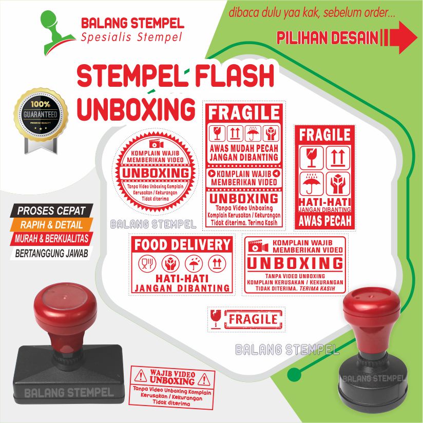 

Stempel Flash Unboxing Stampel label Fragile packing kardus Cap Dus Stamp online Shop