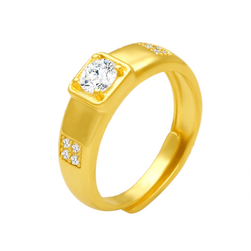 Set Cincin Zircon Berlian 24K916 Gold Bentuk Hati Gaya Jepang Dan Korea Selatan Untuk Pria Dan Wanita