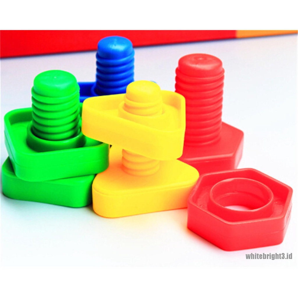 (white3) 1 set Mainan Edukasi Susun Blok Model Mur + Baut Untuk Anak Laki-Laki / Perempuan