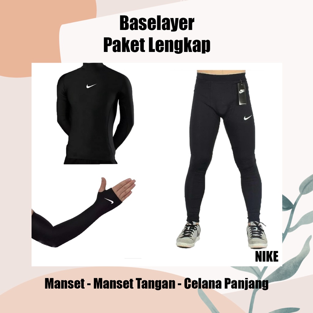 Paket Lengkap Baselayer Lengan Panjang Kaos Celana Panjang Hitam Base Layer NIKE Olahraga Volley Voli Futsal Sepak Bola Sepeda Basket