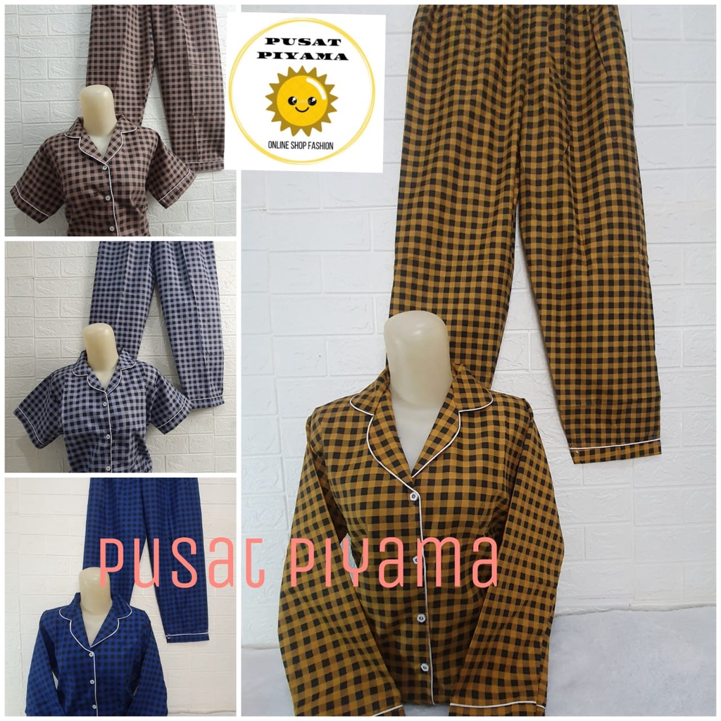Setelan Lengan Pendek Piyama Baju Tidur Wanita Guilen Kotak Pajamas Cewek Dewasa Kekinian Abg-8