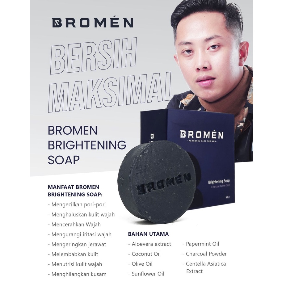 Bromen Brightening Soap - Sabun Muka Pria untuk Kulit Cerah &amp; Bebas Jerawat