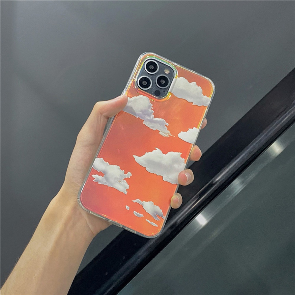 【COD Tangding】IPhone11/11pro/12/12pro Transparent Laser Rainbow Gradient Cloud Pattern Soft Protect Phone Case Cover