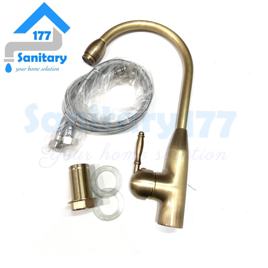 Keran air Sink Wastafel Dapur Mixer Kuningan Gold FG12-Kran air Sink Washtafel Cuci Piring Kitchen Faucet Vintage