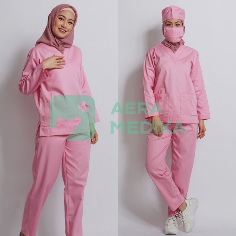 SCRUB/ BAJU JAGA / OKA Lengan Panjang AERA MEDIKA-Flamingo Pink