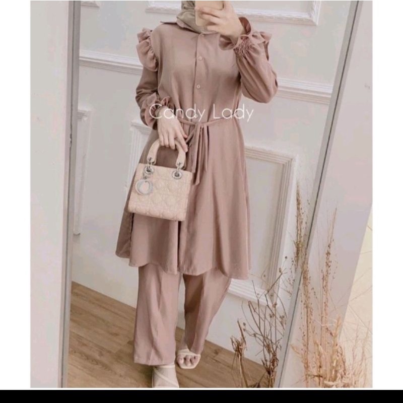 PROMO ONE SET FINA  / ONE SET  STANDART JUMBO / ONE SET - RAYON - ZAZA  / LD 100/105/110/115/120 CM  DAILY  TUNIK WANITA SET MOSCREPRE PREMIUM-MENDLY MOCA XXL