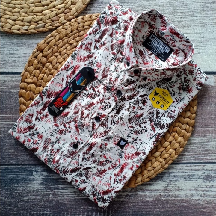 Baju Hem Kemeja Pria Cowok Lengan Pendek Distro Motif Printing Surfing Pantai Bunga Floral Hawai Pre