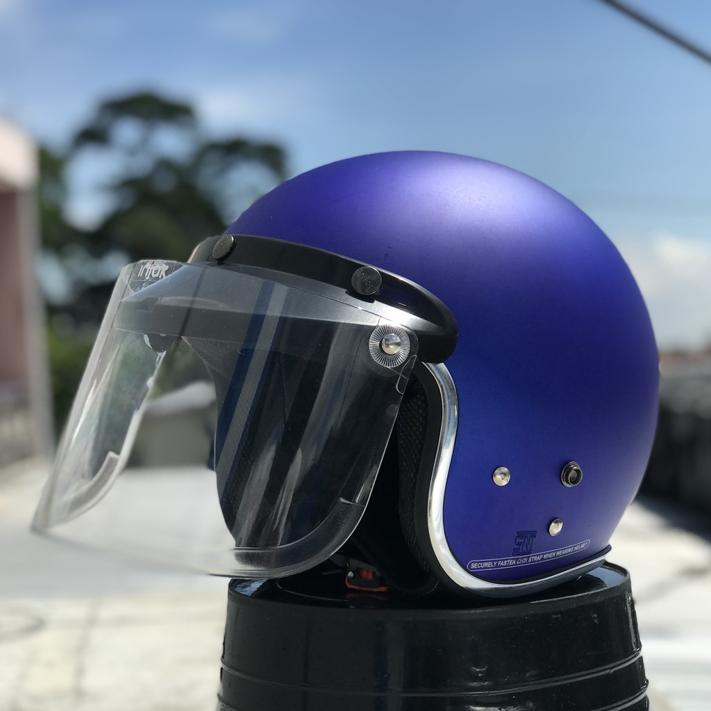 Helm bogo dewasa wanita kaca datar full leher retro SNI