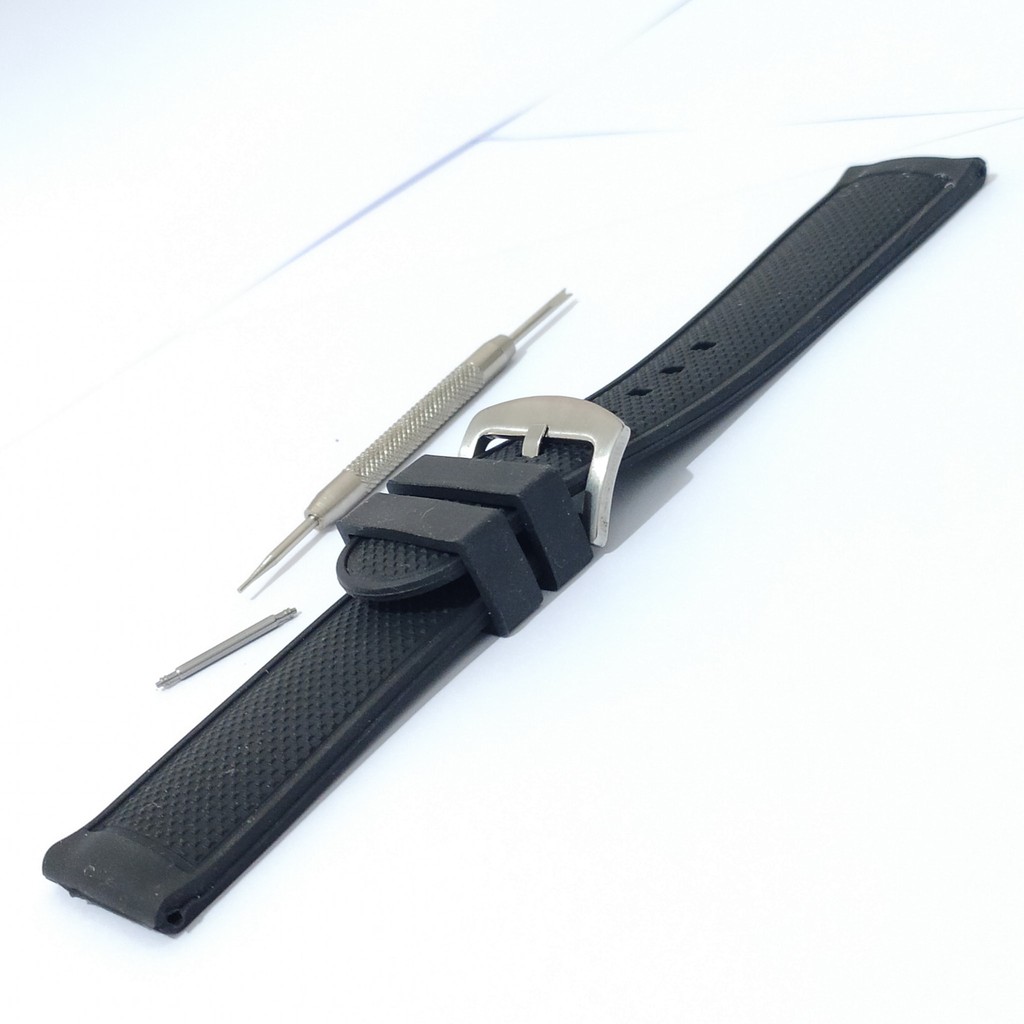 STRAP TALI JAM TANGAN KARET RUBBER WATCH BREZZA 24MM HITAM SILVER.