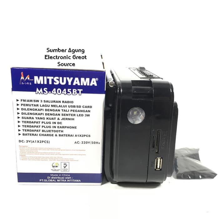 Radio Bluetooth MS4045BT Mitsuyama Senter Mp3 Player USB SD TF Jernih