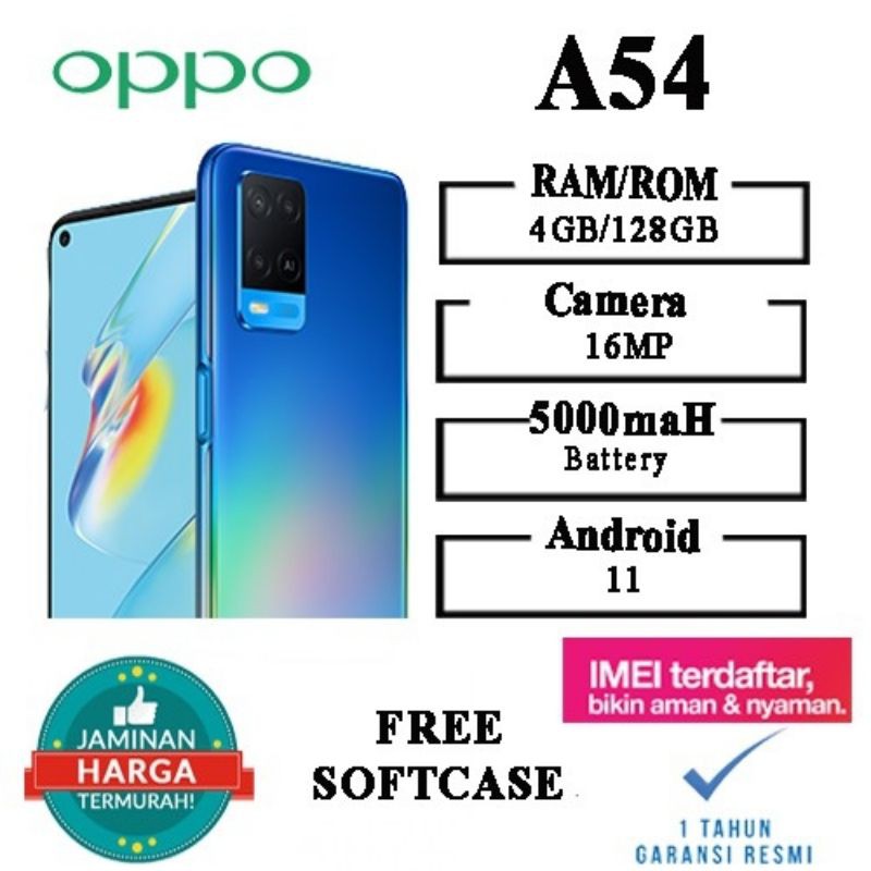 OPPO A54 RAM 6/ 128GB GARANSI RESMI .BANYAK BONUSS